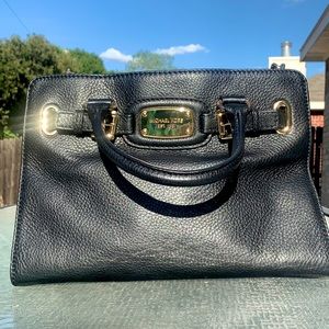 Black Michael Kors Hamilton Handbag - gold hardware